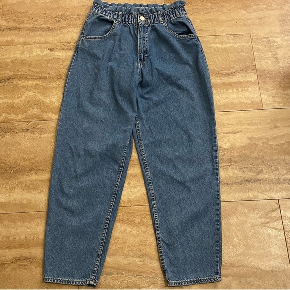 Zara Paper-bag High Waisted Tapered Blue Denim Jeans Size M Join Life Boho - Picture 1 of 11